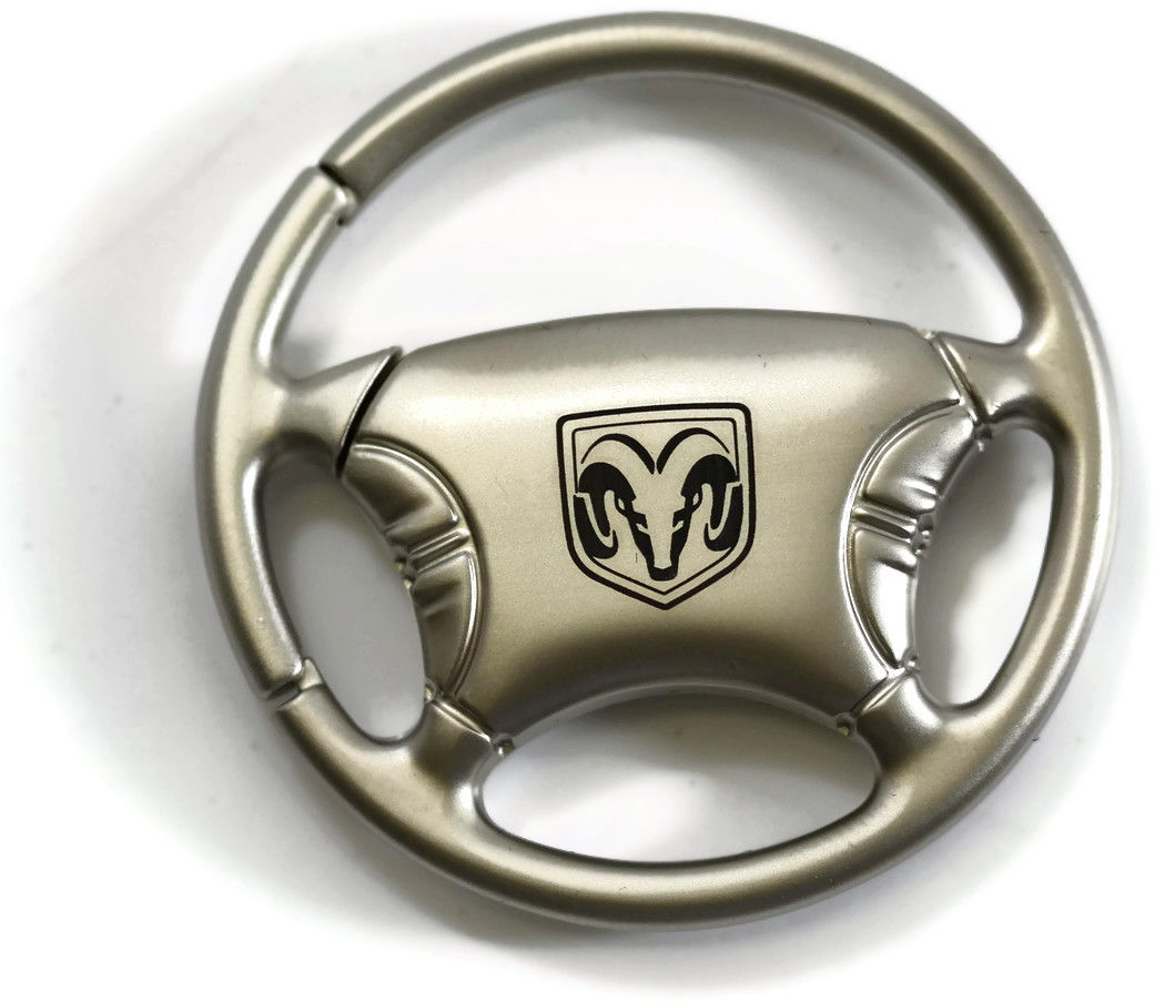 "Ram Head" Logo Chrome Steering Wheel Key Chain - Click Image to Close